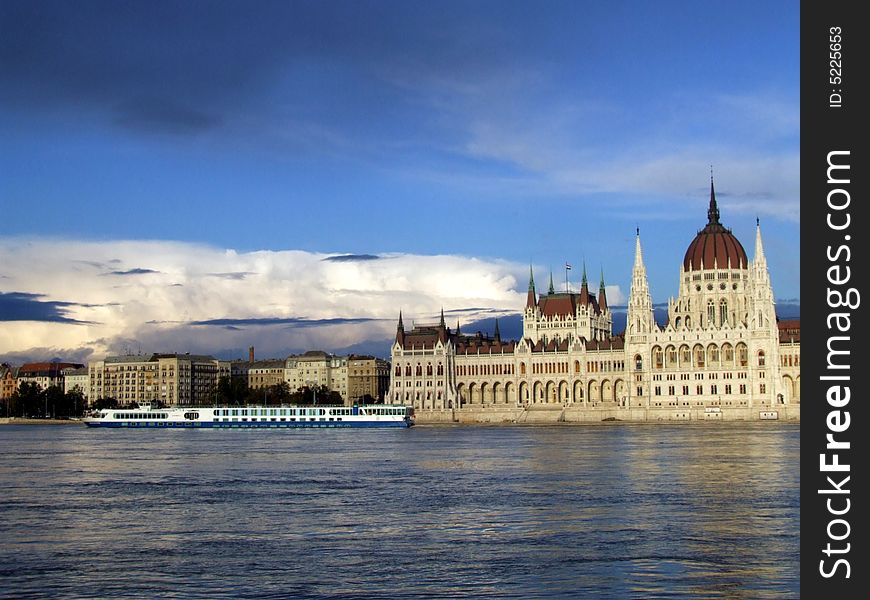 Budapest in September, parliament at sunset. Budapest in September, parliament at sunset