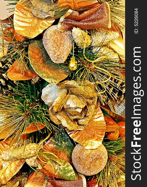 Golden shiny and glow traditional Christmas decoration. Golden shiny and glow traditional Christmas decoration