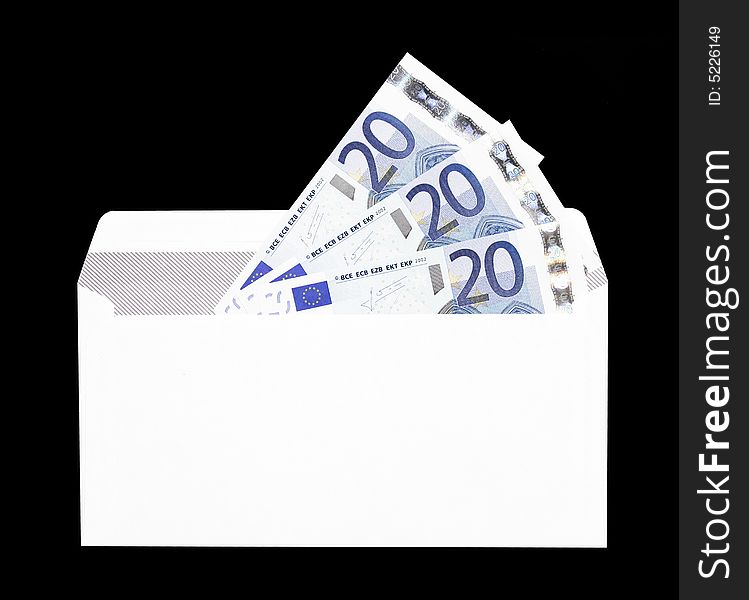 Money Gift, White Envelope With Twenty Euro Notes. Money Gift, White Envelope With Twenty Euro Notes