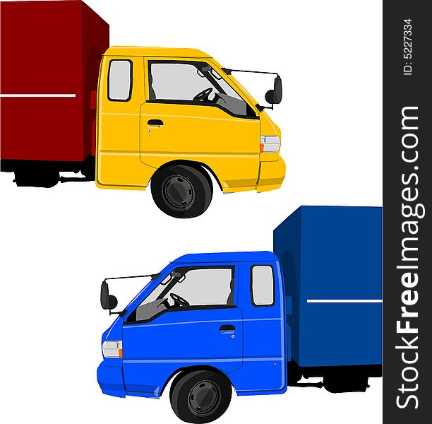 Yellow and blue shop cars on white background