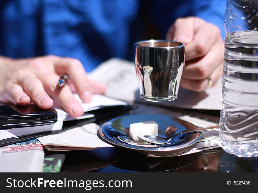 Businessmen working at the coffee break. Businessmen working at the coffee break