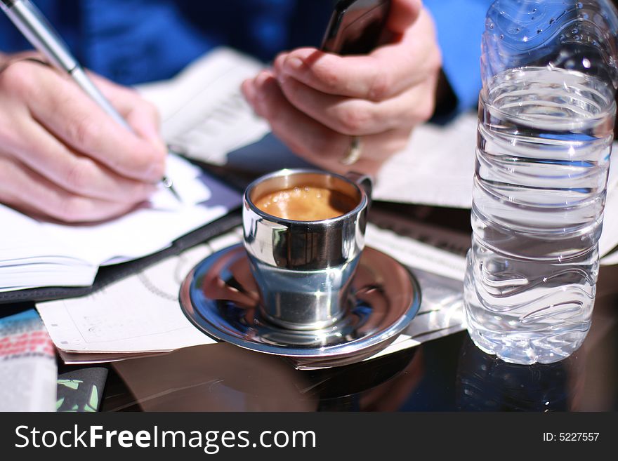 Businessmen working at the coffee break. Businessmen working at the coffee break