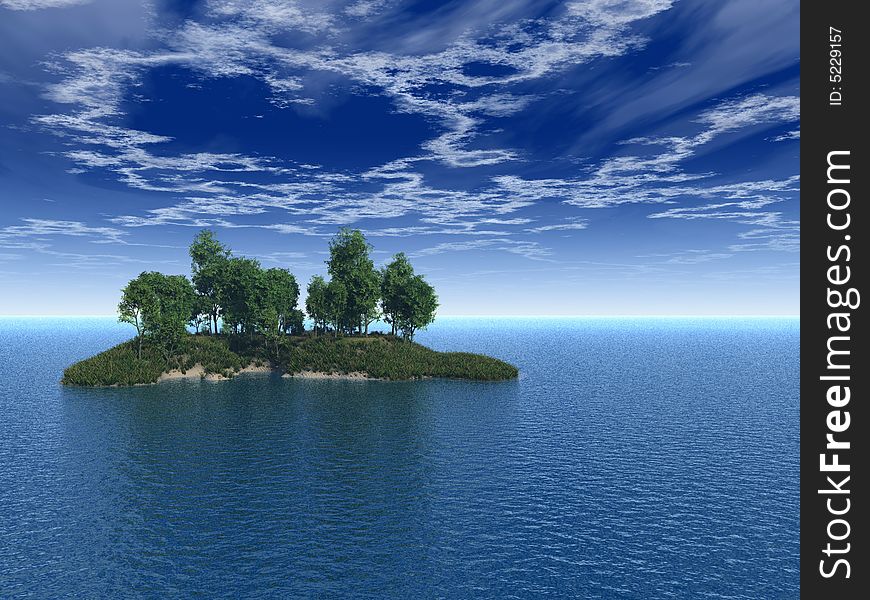 Birch trees on small lake island - 3d illustration. Birch trees on small lake island - 3d illustration