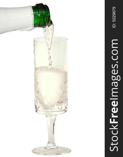 Champagne on the white background