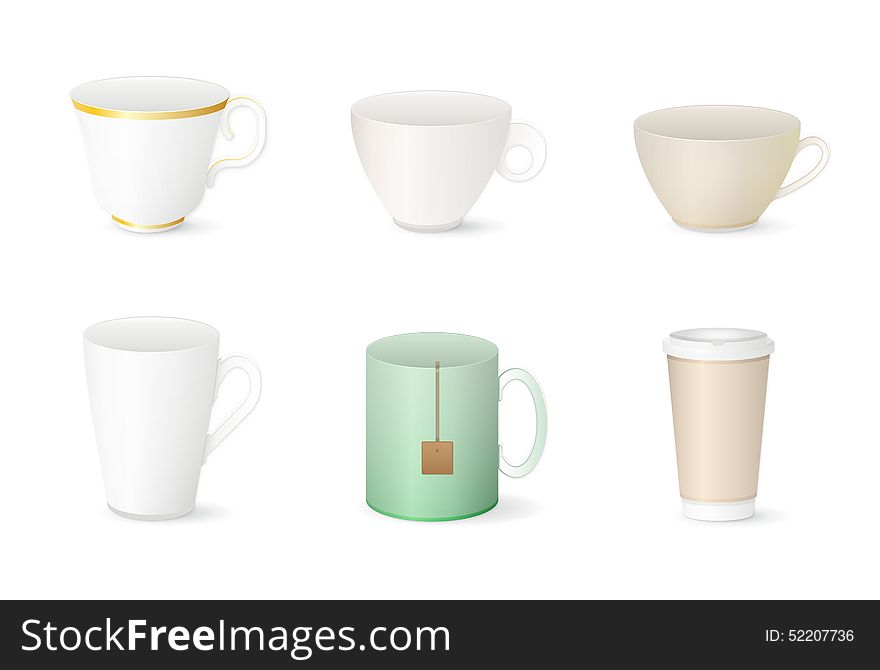 Collection of various cups isolated on white background. Collection of various cups isolated on white background