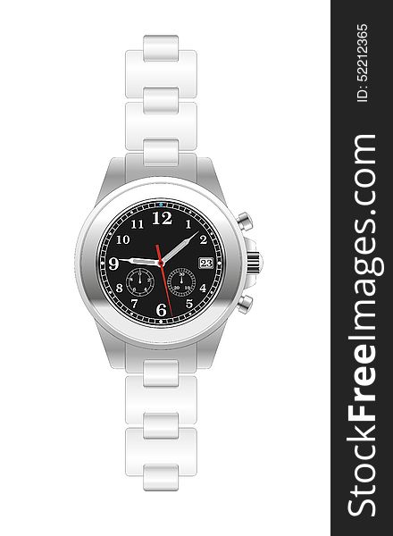 Men s wristwatch in the steel frame isolated on the white background