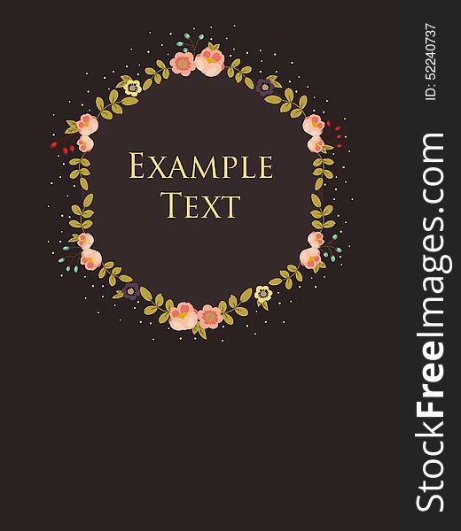 Floral frame vector card on black background. Floral frame vector card on black background