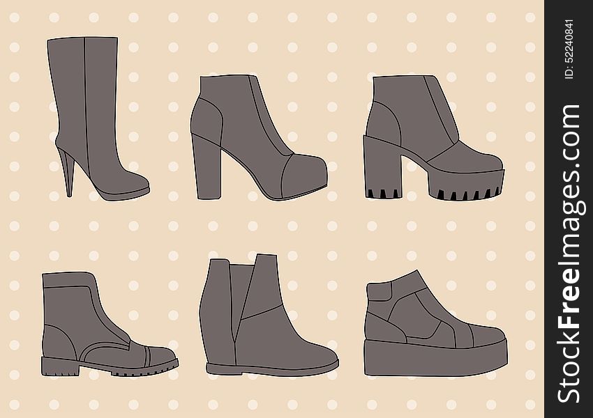 Collection of different vector shoes. Collection of different vector shoes