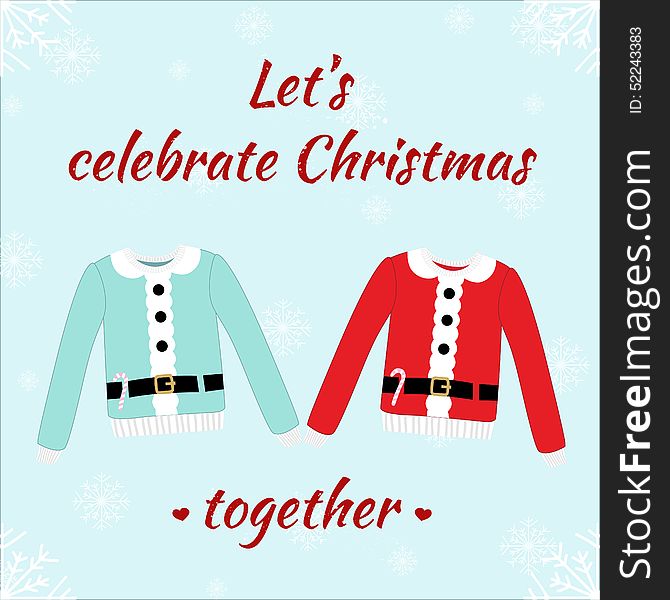 Christmas romantic card with sweaters