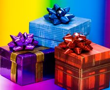 Blue, Red And Violet Gift Boxes Royalty Free Stock Image Blue, Red And Violet Gift Boxes Royalty Free Stock Image