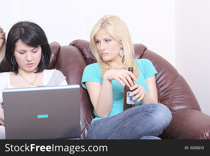 Girlfriends Surfing On The Internet And Having Fun