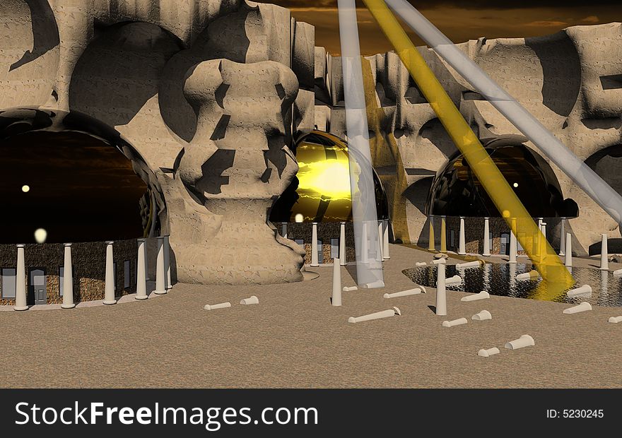 3d computer generated rendering of a lost world. 3d computer generated rendering of a lost world