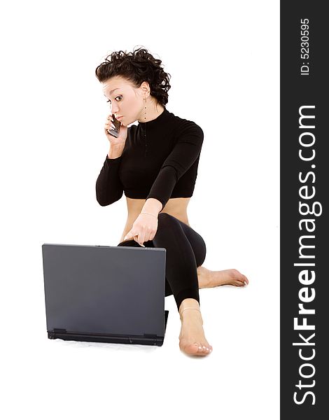 Lady With Laptop And Mobile