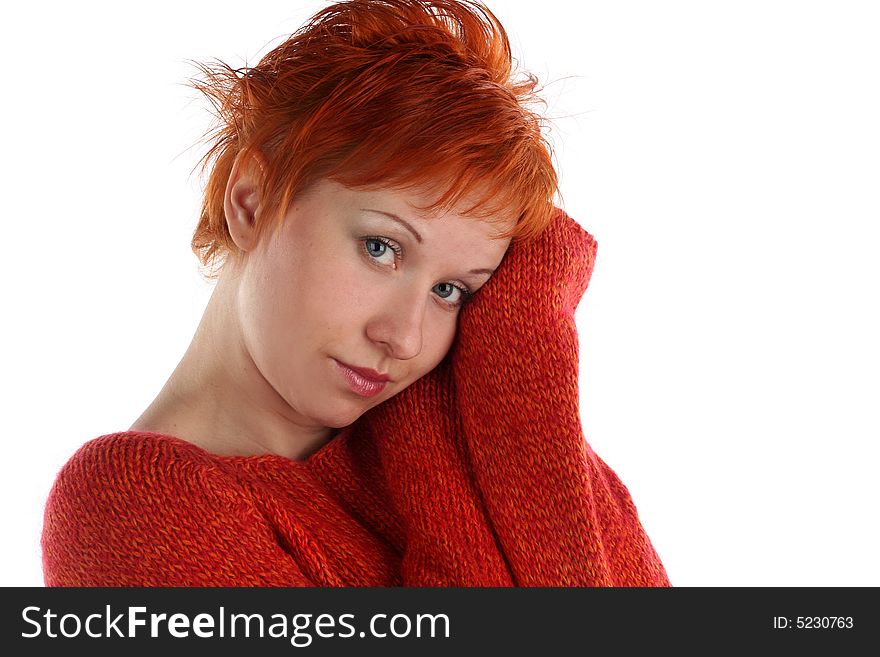 Sad red haired woman