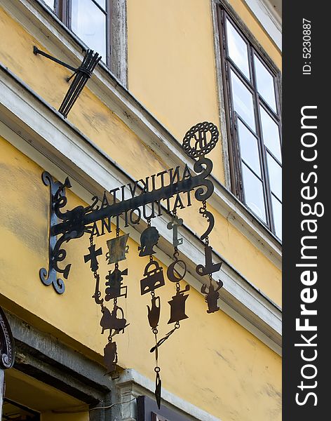 Retro antique shop-sign in budapest hungary