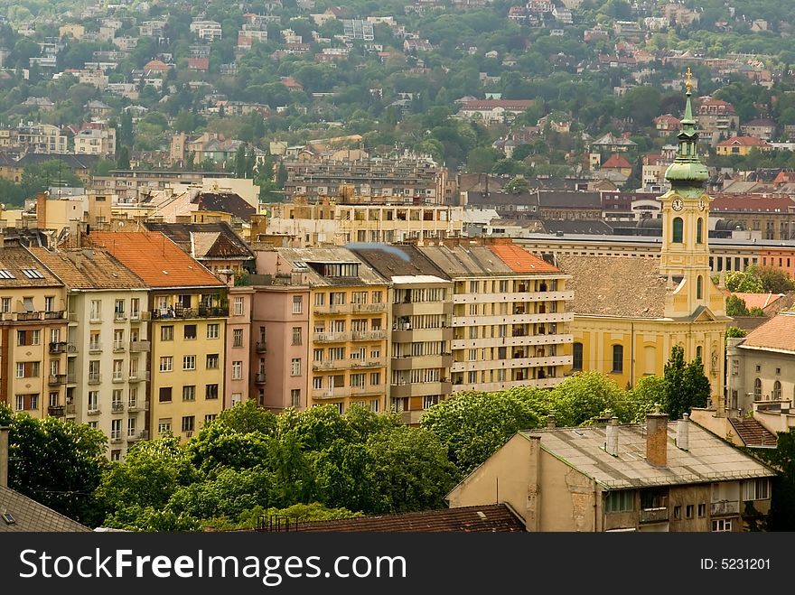 Differnt coloured houses of budapest, hungary