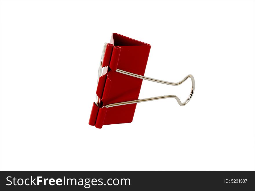 A red binder clip isolated on white with clipping path.