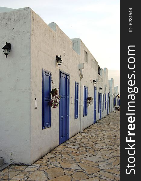 The shops are closed at late afternoon in the greek village. The shops are closed at late afternoon in the greek village.