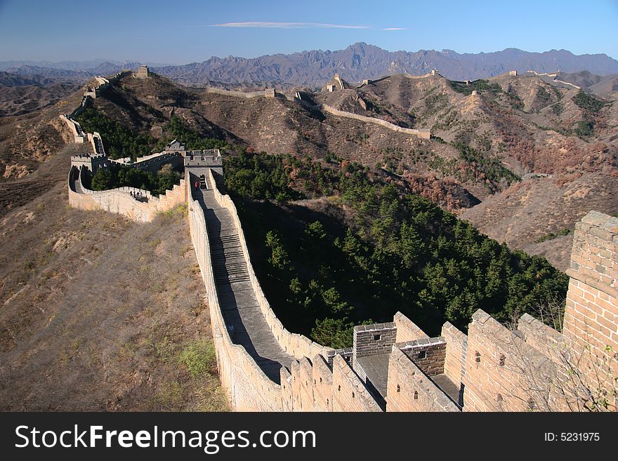 Trekking on Great Wall. Famous worldwide landmark-The Great Wall, which stretches over approximately 6,400 km (4,000 miles). China
