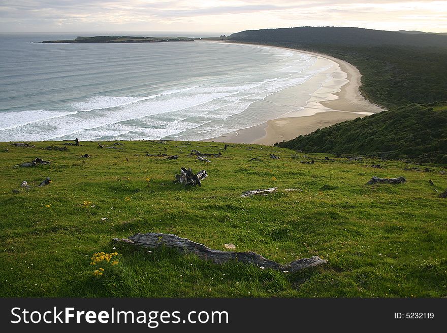 High angle shot of Catlins beach. South Island. New Zealand