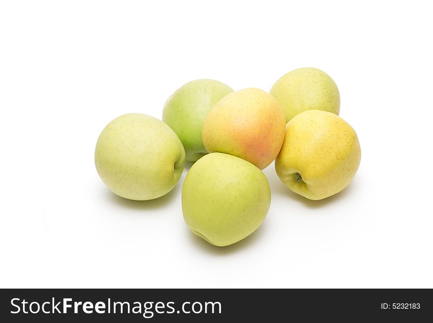 Green apples on white to serve as background