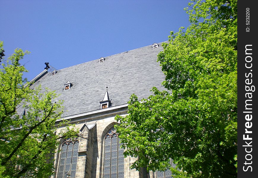 Roof of saint thomas church in leipzig, germany