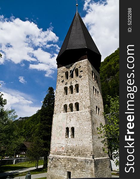 11.-12 cent. romanic tower & church; Meiringen Switzerland. 11.-12 cent. romanic tower & church; Meiringen Switzerland