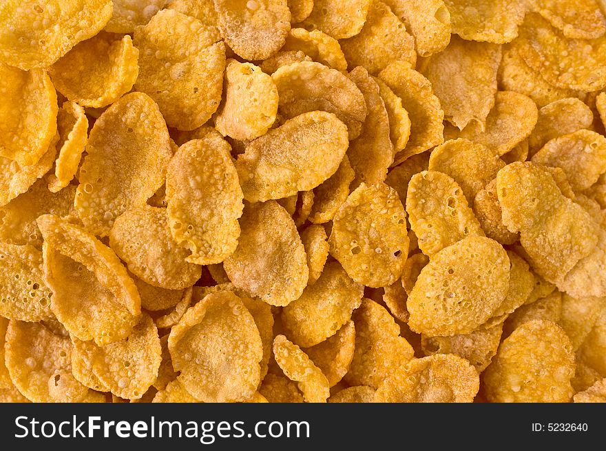 Close up of dry, fresh breakfast cornflakes. Close up of dry, fresh breakfast cornflakes