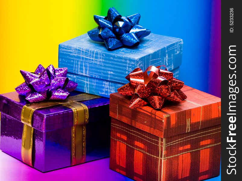 Blue, red and violet gift boxes
