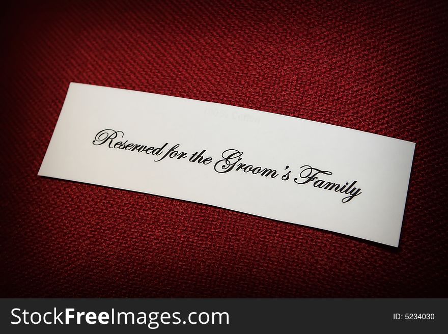 An image of a reserved sign for groom's family