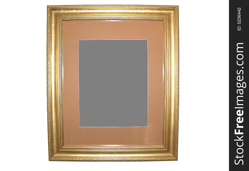 Isolated Blank Gold Picture Frame Cutout Background Close-up
