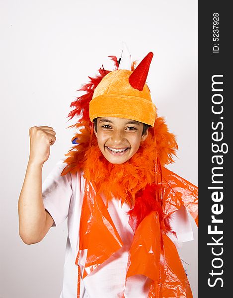 Teenage boy cheering for Holland soccerteam