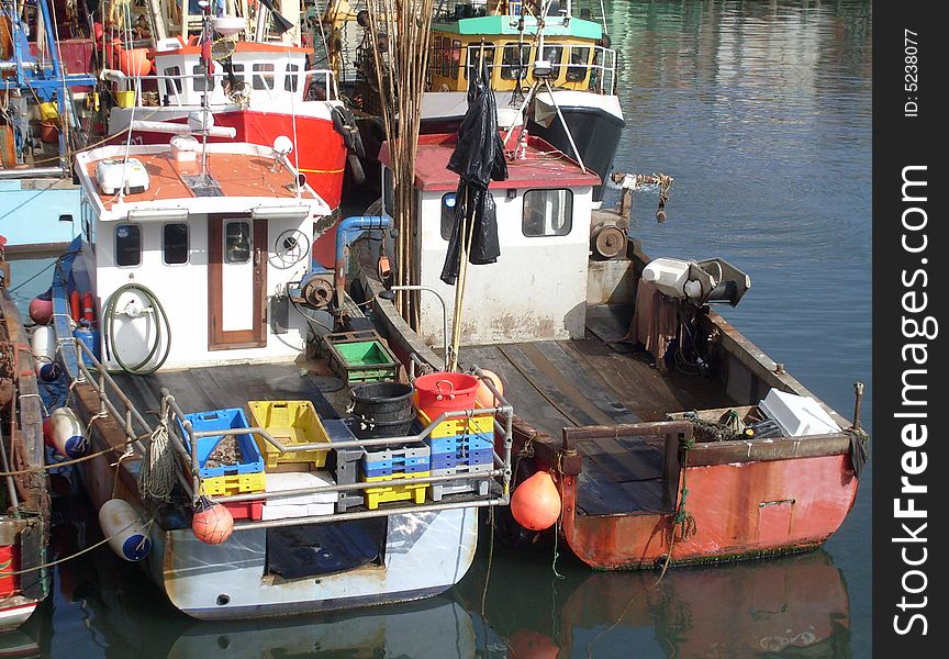 Trawler Fleet Berthed In Harbour