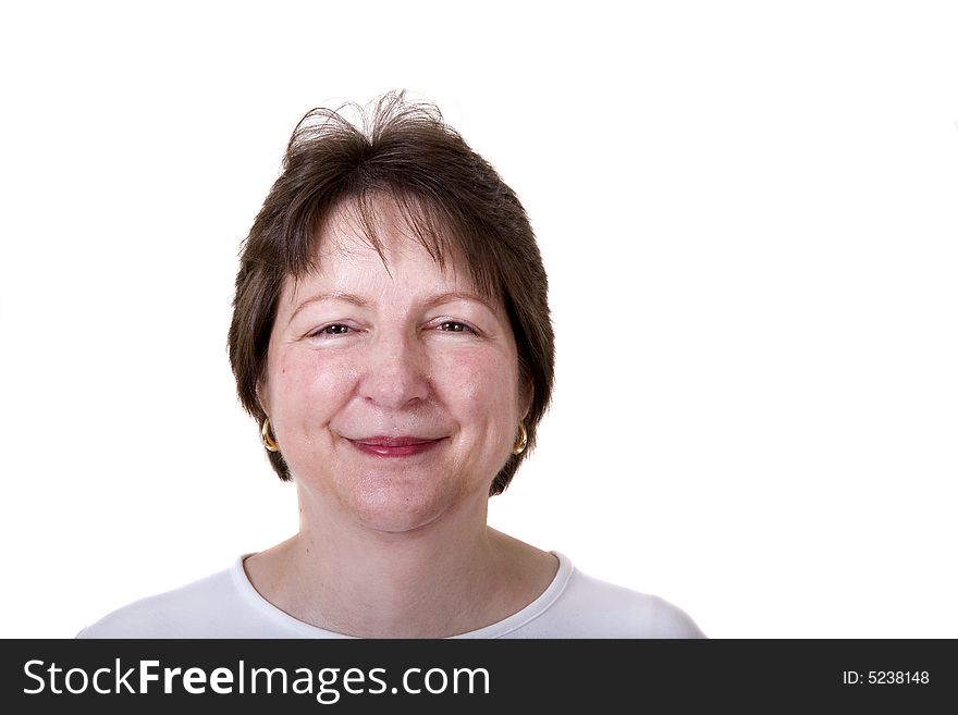 A pleasant and happy woman on a white background. A pleasant and happy woman on a white background