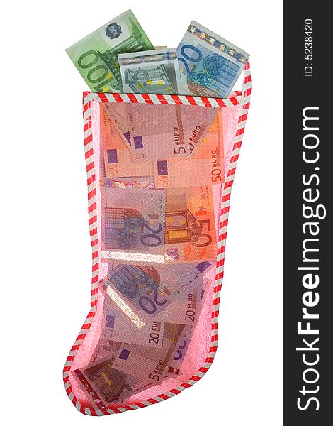 Christmas stocking filled with Euro Currency -. Christmas stocking filled with Euro Currency -