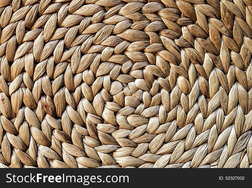 Closeup of Woven mat texture made from Dry Water hyacinth