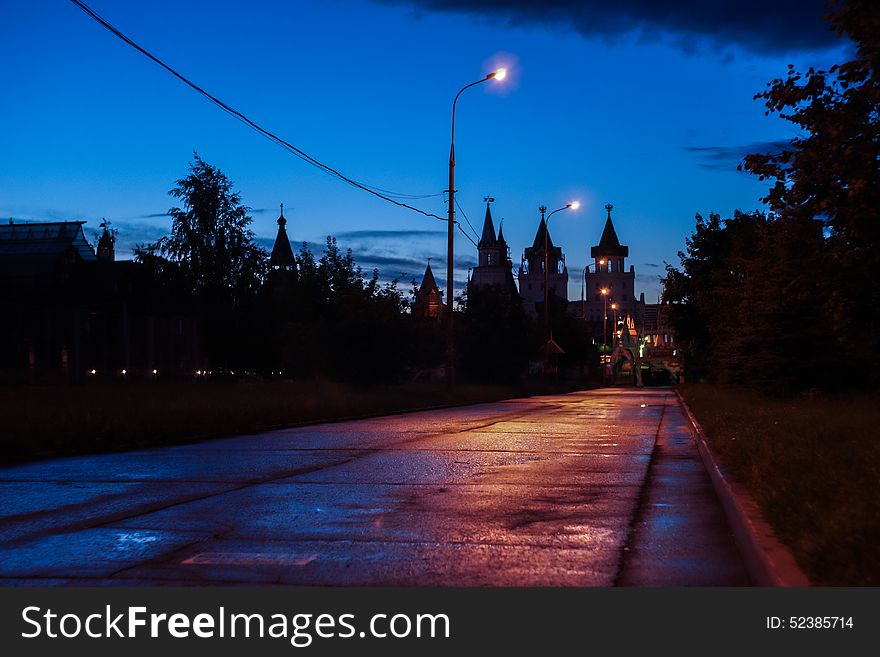 Some architecture and trees against the twilight sky. Some architecture and trees against the twilight sky