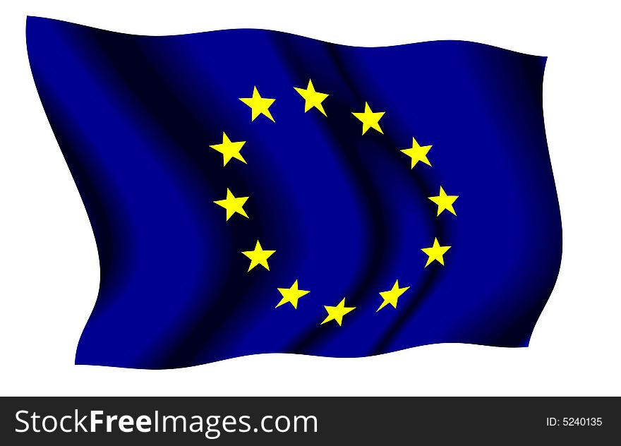 Illustration of the european union flag waving to right with white background. Illustration of the european union flag waving to right with white background