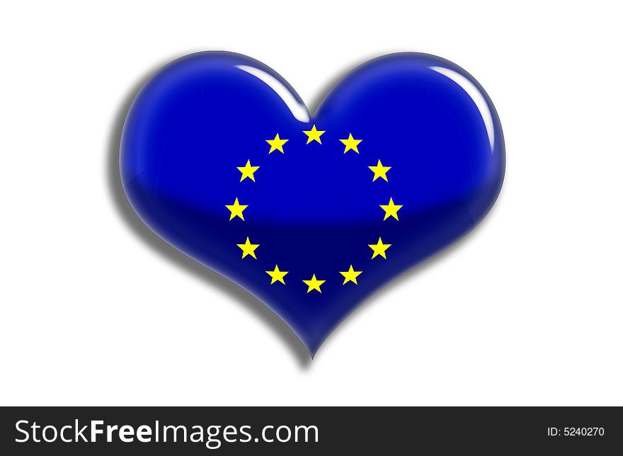 Illustration of the european union flag as  a shiny heart shape. Illustration of the european union flag as  a shiny heart shape