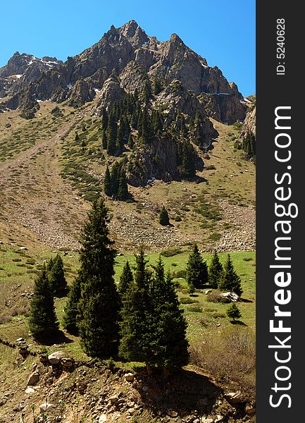 Vertical landscape - panorama of the Tien Shan mountains, Kazakhstan. This image has been converted from a RAW-format. Vertical landscape - panorama of the Tien Shan mountains, Kazakhstan. This image has been converted from a RAW-format.