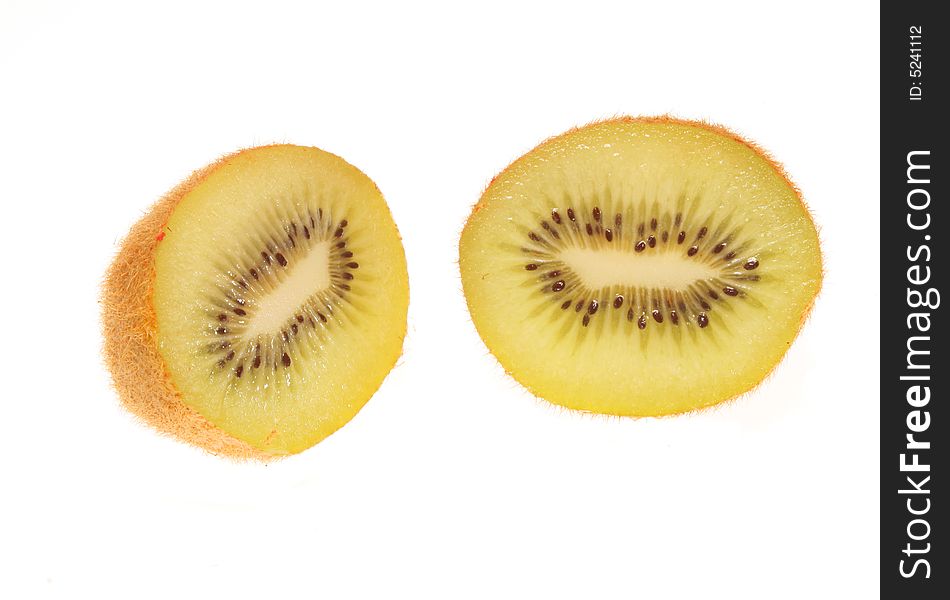 Kiwi fruit halves isolated on white