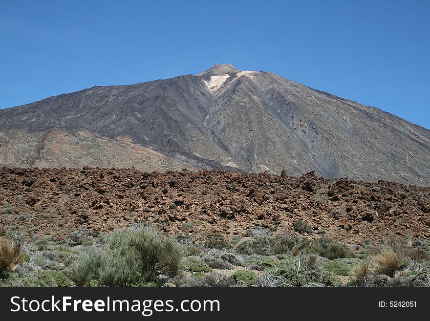 El Tiede volcano with lava field in foreground, Tenerife. El Tiede volcano with lava field in foreground, Tenerife