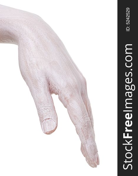Left female hand with moisturizing cream applied, isolated on white. Left female hand with moisturizing cream applied, isolated on white