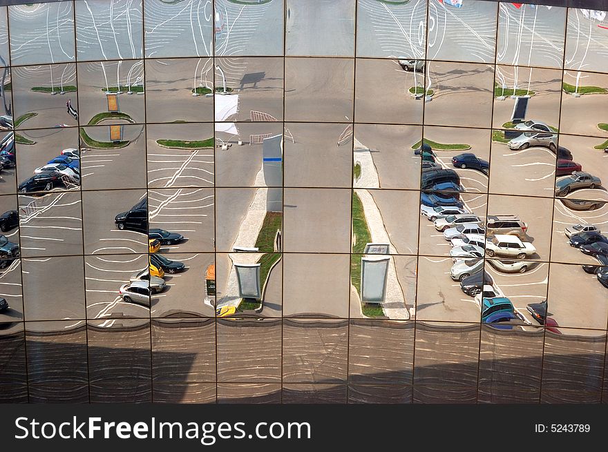 Reflection in glass wall of an office building