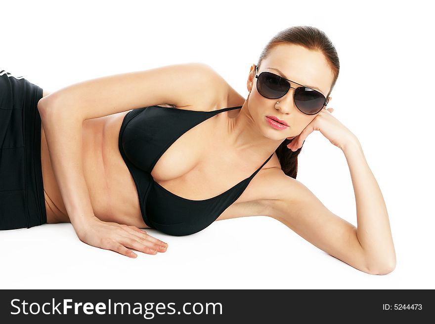 Toned sexy fitness instactor isolated on white