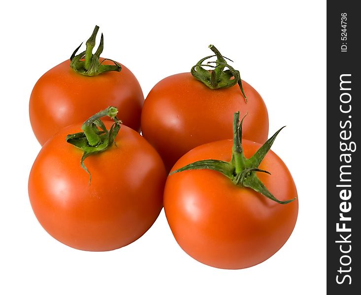 Some isolated tasty red tomato with a green branch. Some isolated tasty red tomato with a green branch