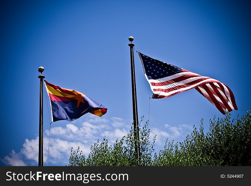 US and Arizona national and state flags.