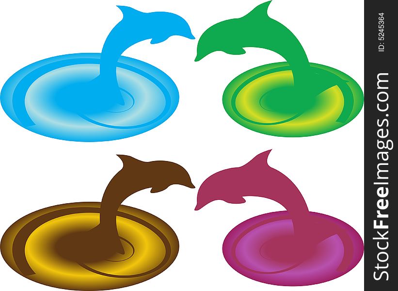 Color abstract dolphins . Vector illustration. Color abstract dolphins . Vector illustration