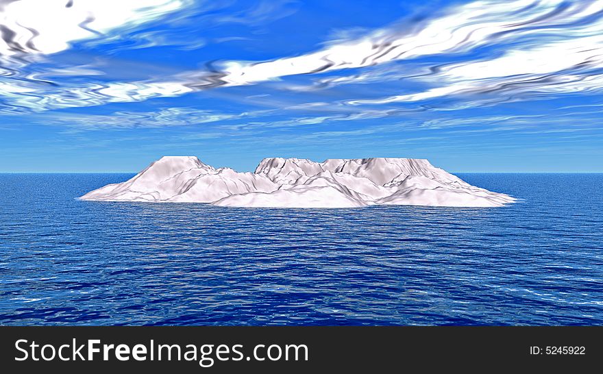 The big iceberg on  the open ocean - 3d landscape scene.