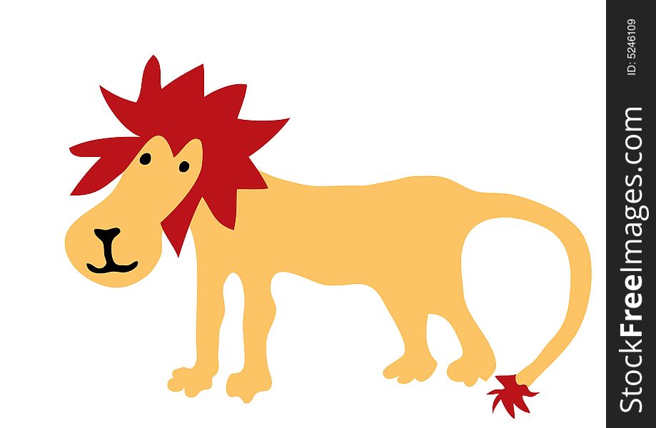Simple flat coloured drawing of lion, stylised like illustration for children
